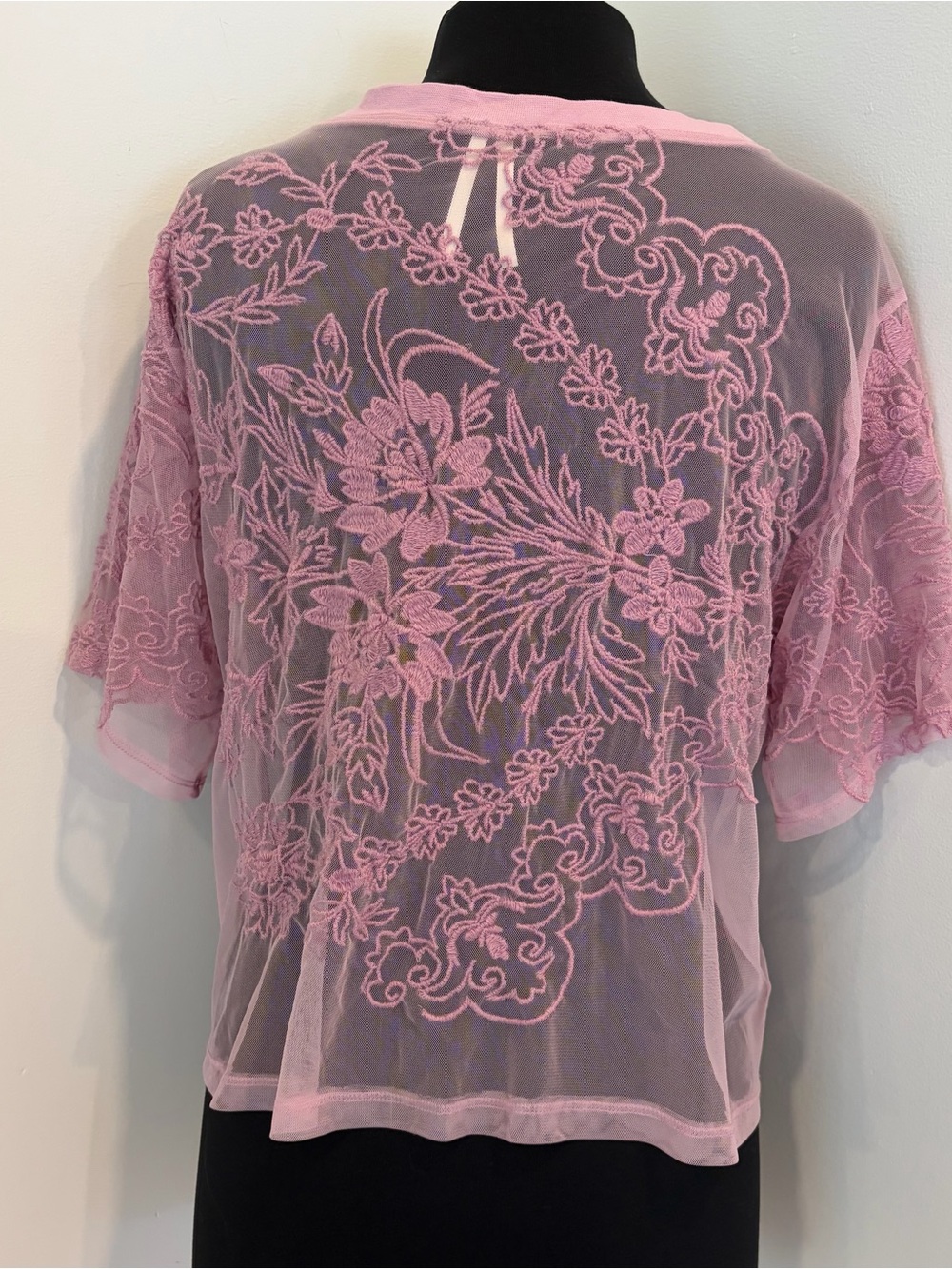 By Anthropologie Short-Sleeve Embroidered Mesh Blouse Top Sheer medium - Picture 8 of 12